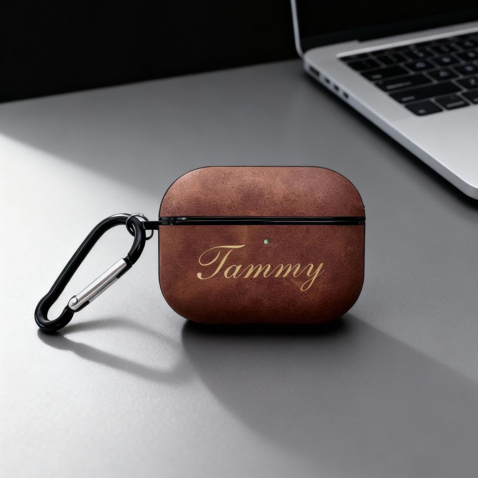 Personalized Engraved Frosted Leather AirPods Case, Protective Cover with Clip, Laser-Customized Headphone Case