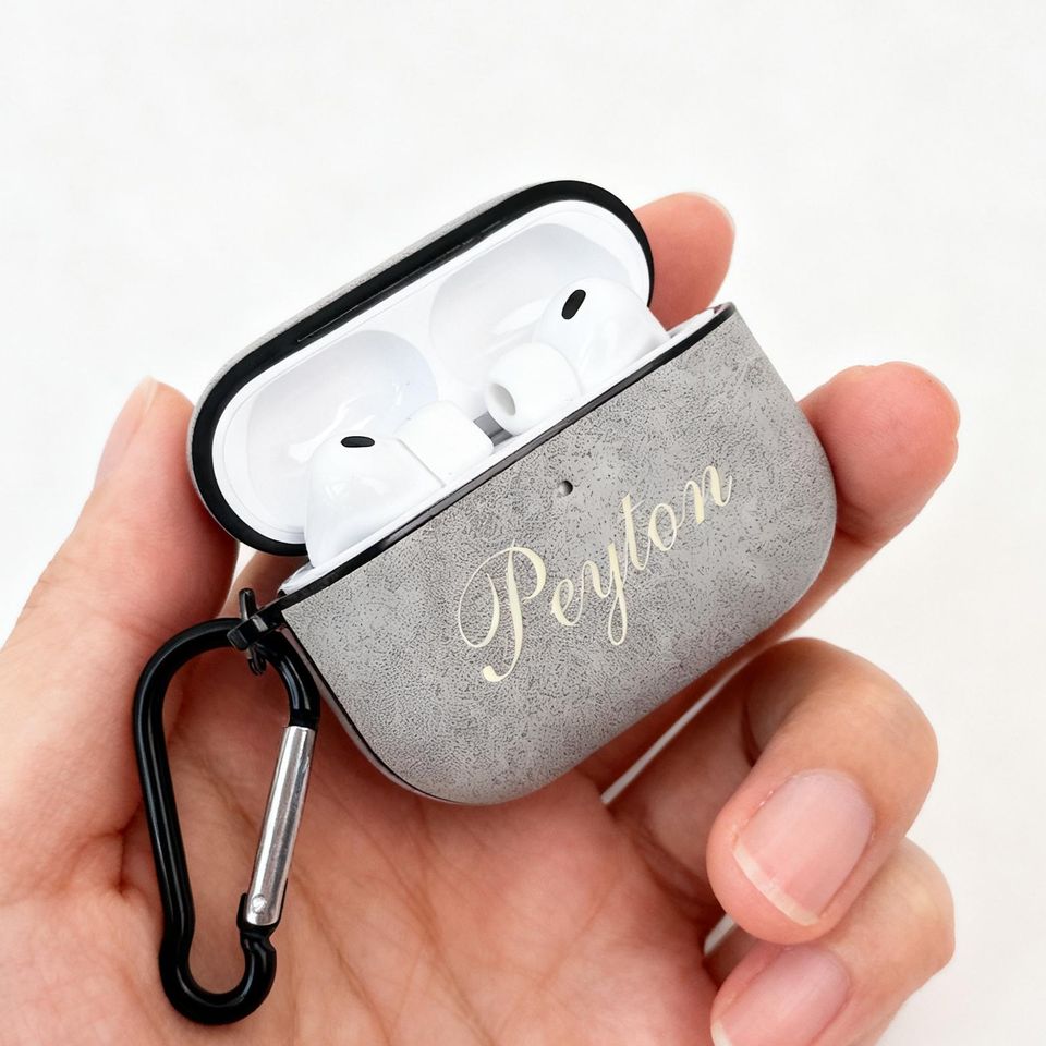 Personalized Engraved Frosted Leather AirPods Case, Protective Cover with Clip, Laser-Customized Headphone Case