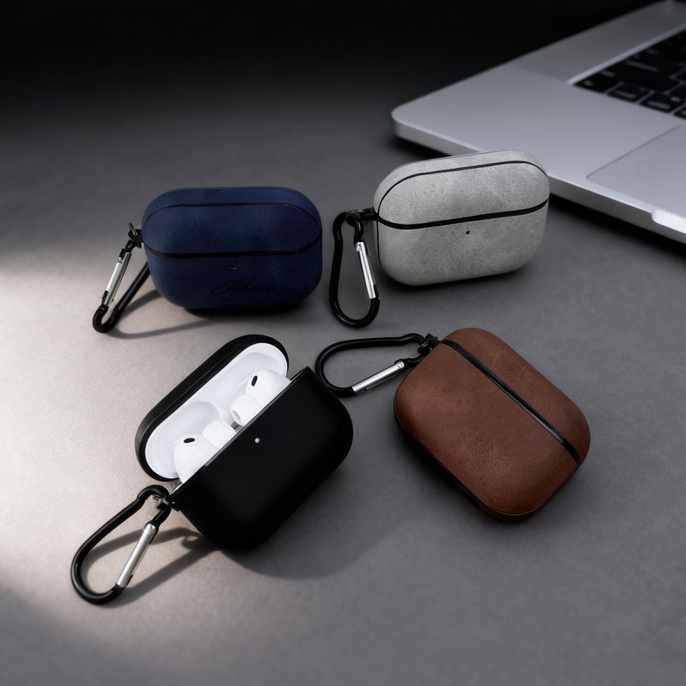 Personalized Engraved Frosted Leather AirPods Case, Protective Cover with Clip, Laser-Customized Headphone Case