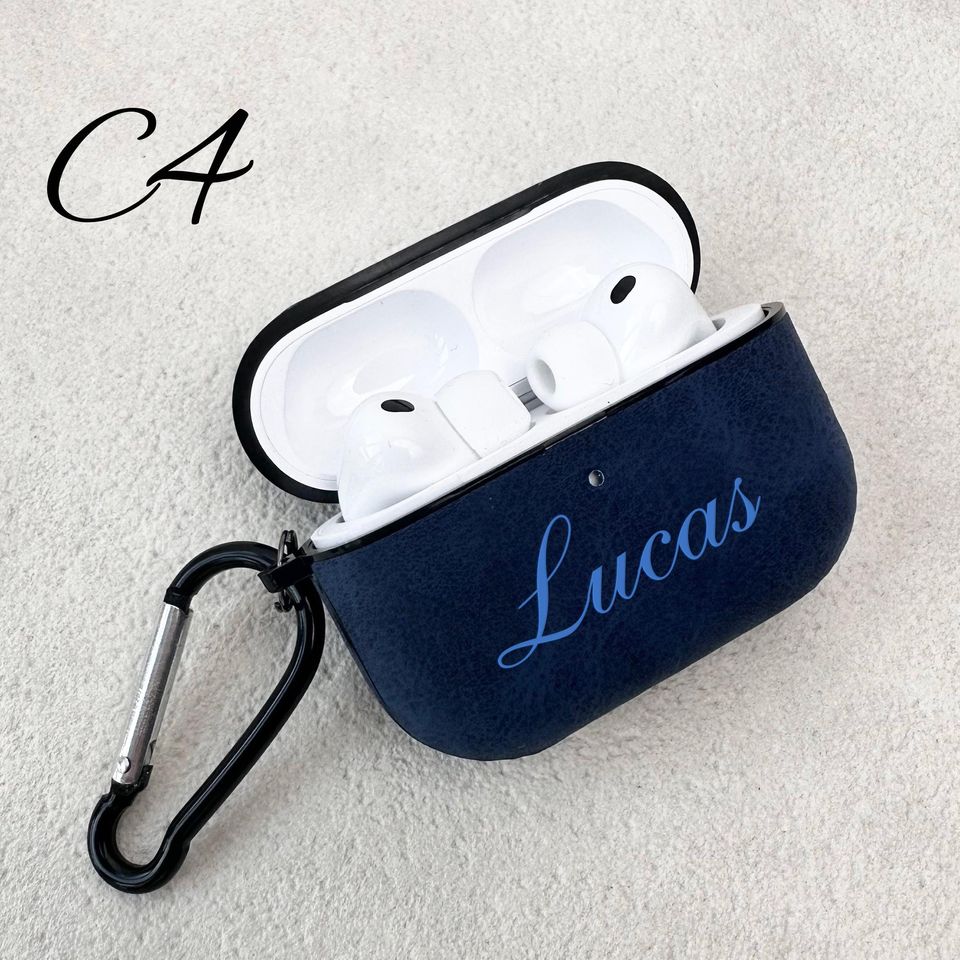Personalized Engraved Frosted Leather AirPods Case, Protective Cover with Clip, Laser-Customized Headphone Case