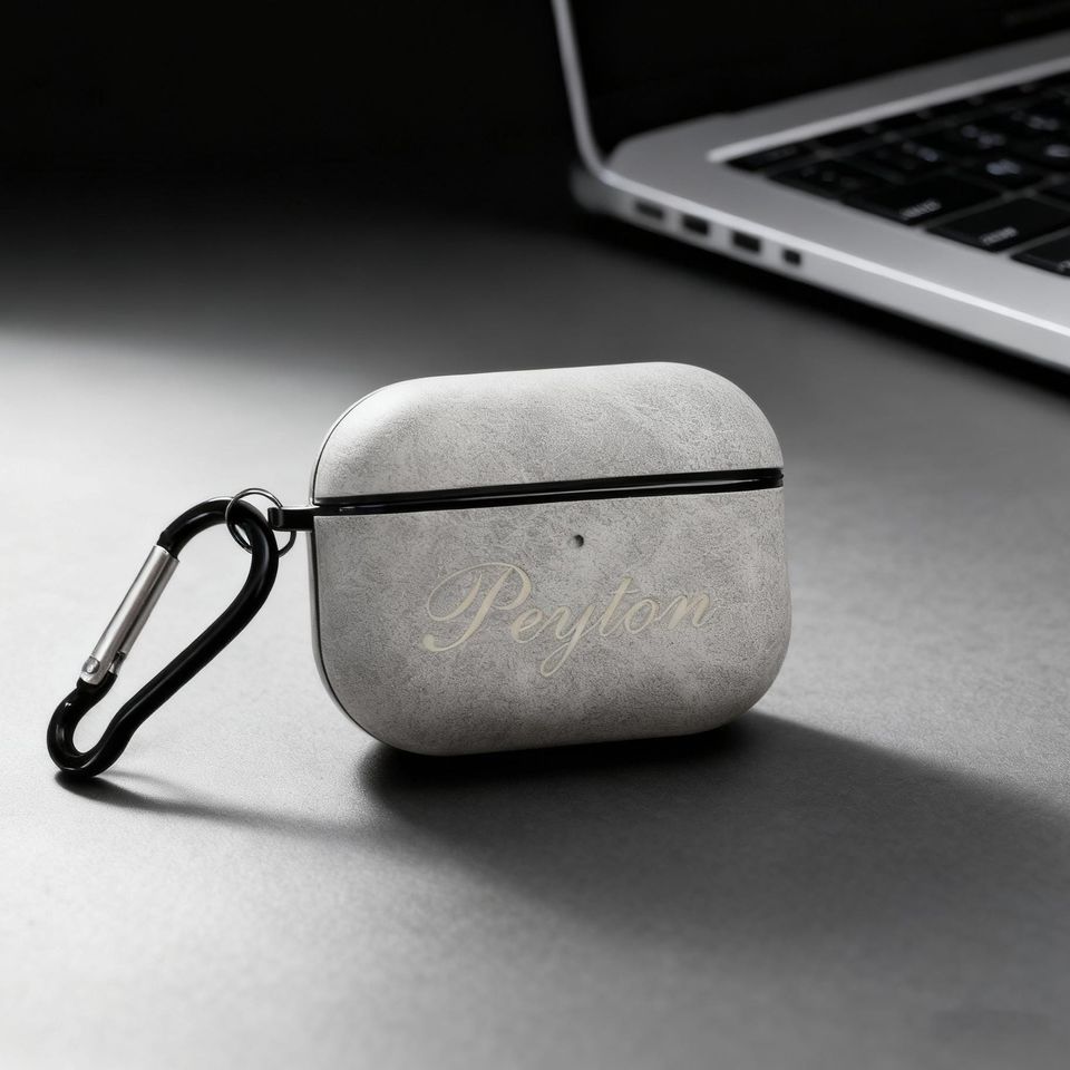 Personalized Engraved Frosted Leather AirPods Case, Protective Cover with Clip, Laser-Customized Headphone Case