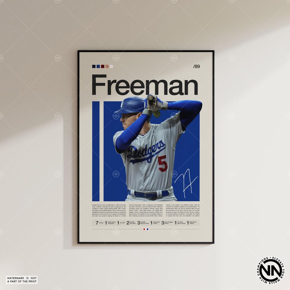 Freddie Freeman Poster, LA Dodgers Poster, Baseball Prints, Sports Poster