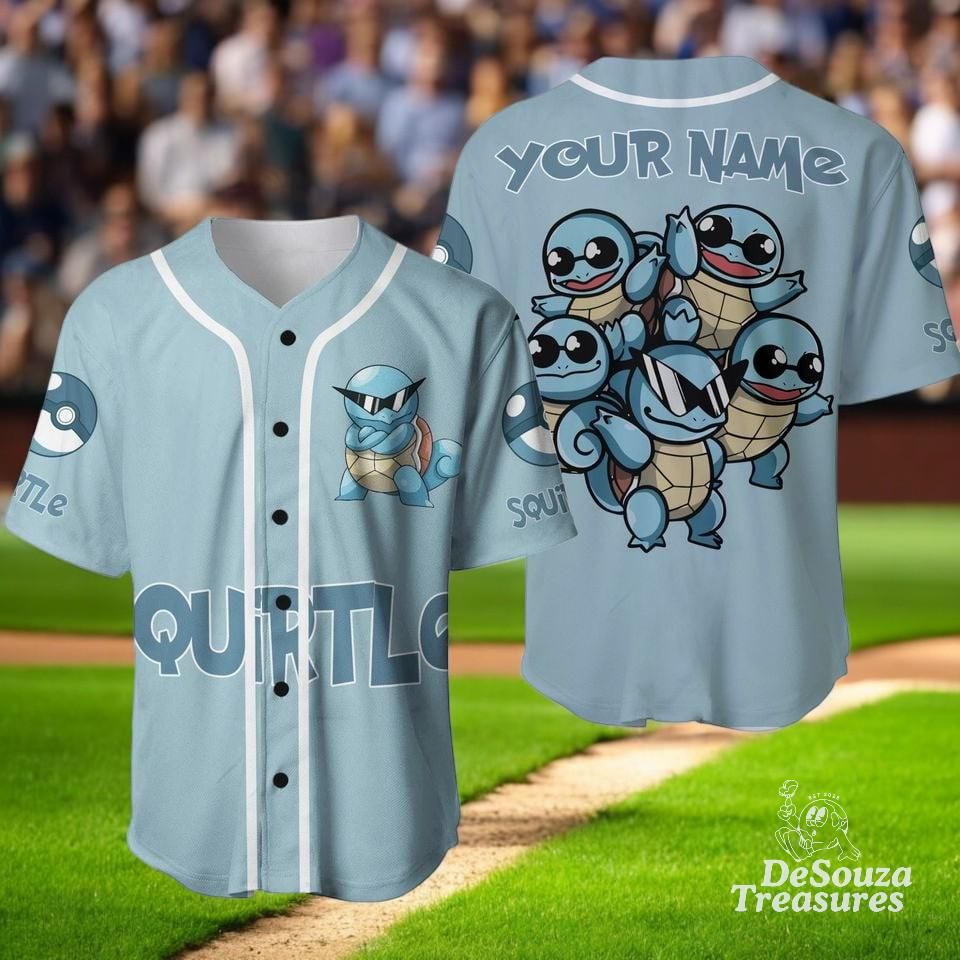 Custom Squirtle Squad Baseball Jersey  PKM Anime Game Shirt  Personalized Name Jersey