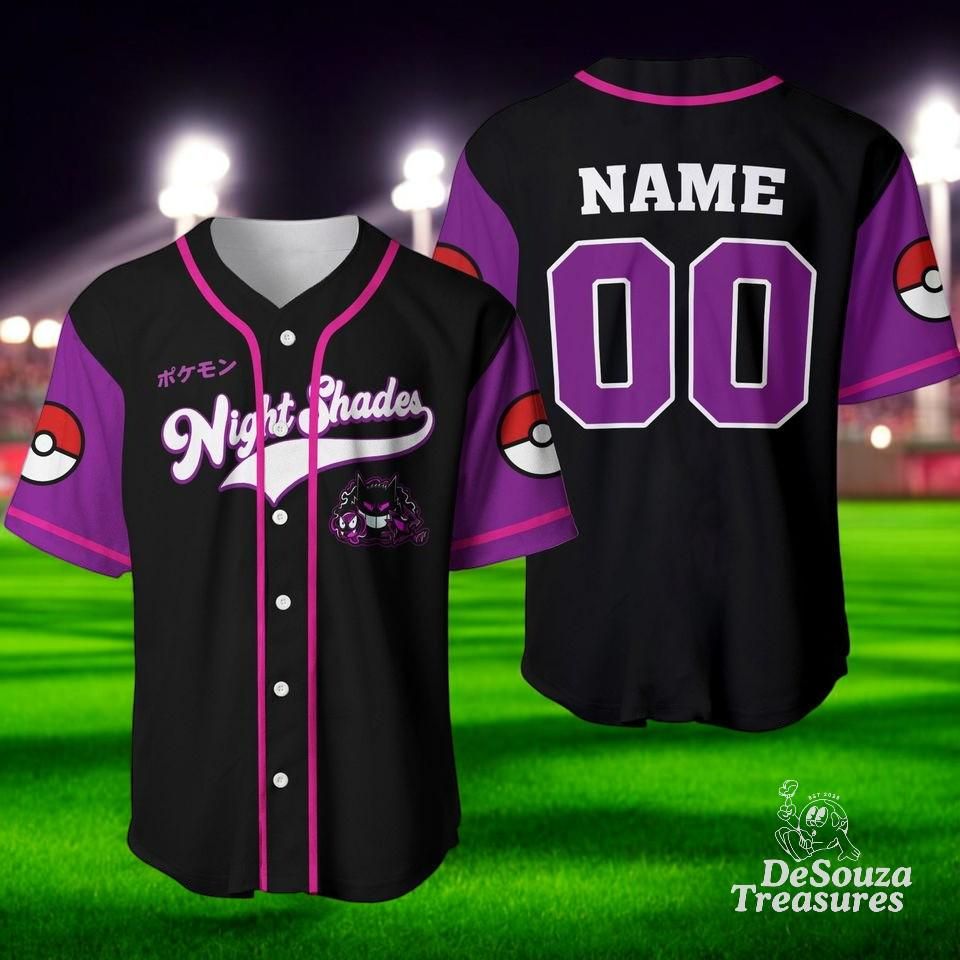 Personalized PKM Gengar Baseball Jersey  Anime Ghost Type Shirt  Custom Name Jersey
