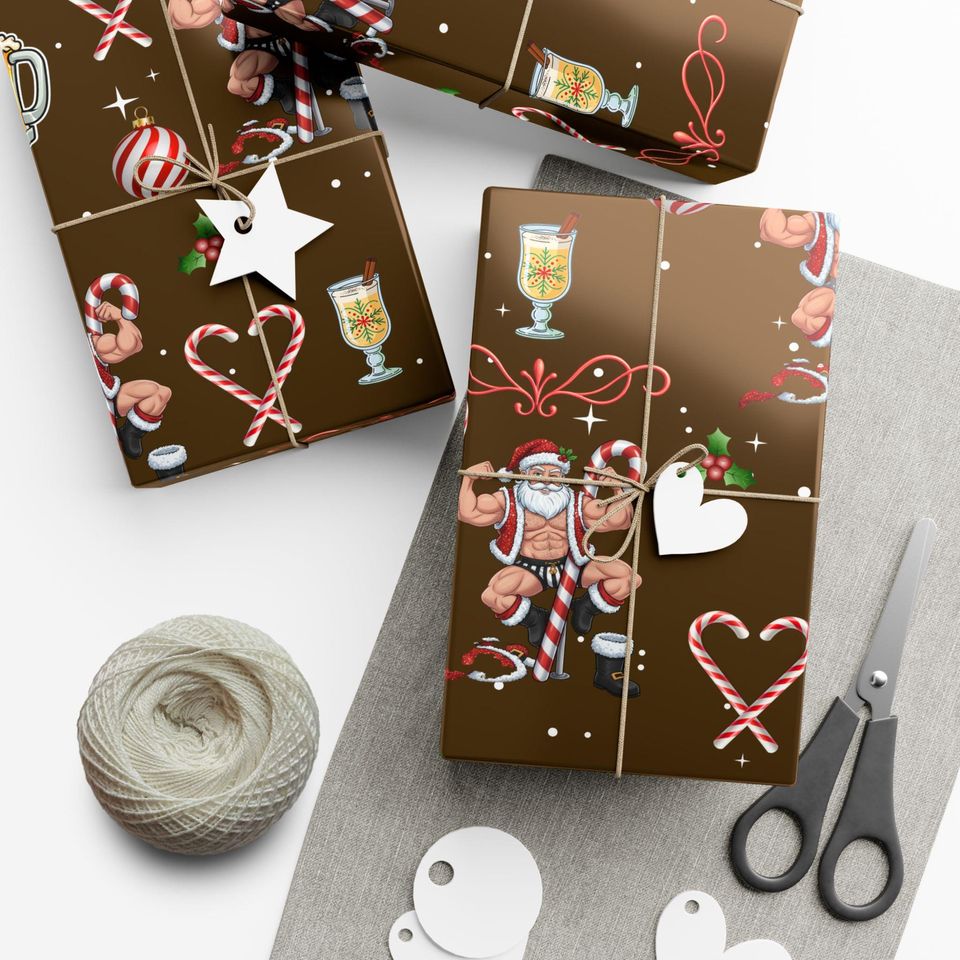 Funny Christmas Santa Candy Cane Pattern Gift Wrap Paper | Holiday Wrapping Paper
