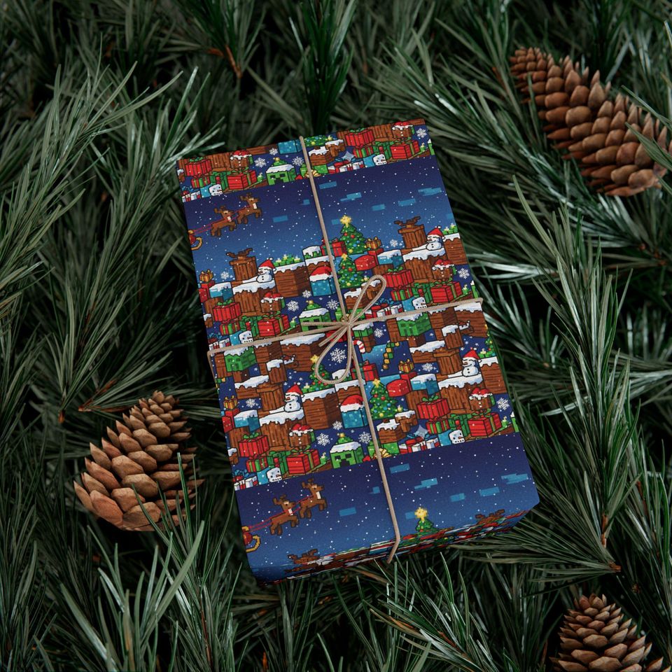 Minecraft Christmas  Gift Wrap, Christmas Wrapping Paper | Festive Santa Sack Pattern