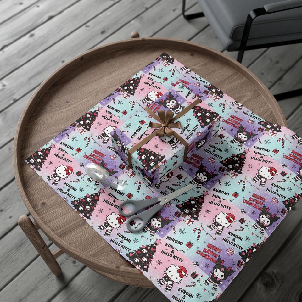 Kuromi and Hello Kitty Christmas Gift Wrap Paper | Holiday Wrapping Sheets