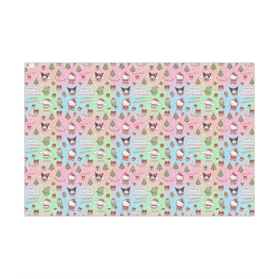 Kawaii Christmas Characters Gift Wrap | Hello Kitty Sanrio Holiday Pattern