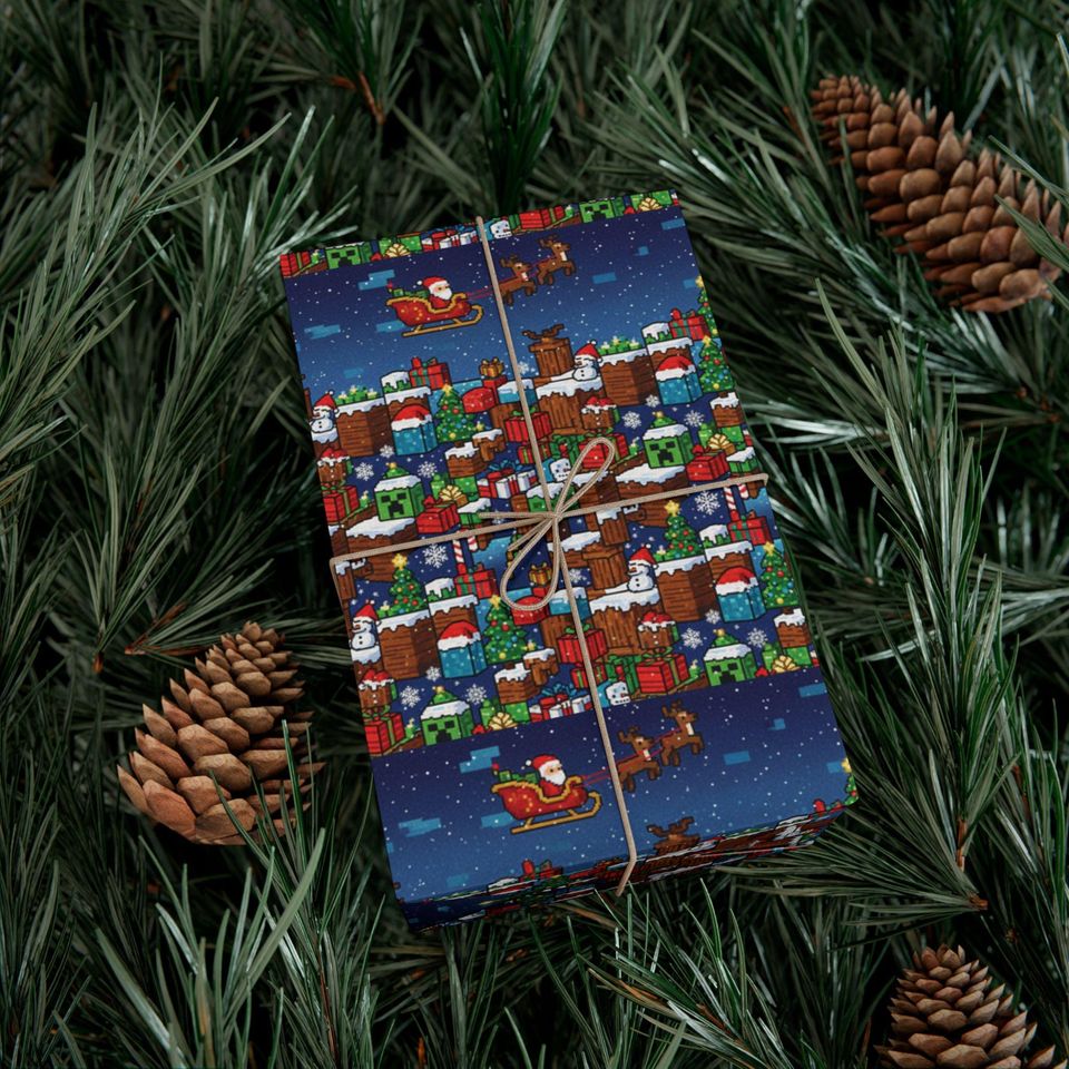 Minecraft Christmas  Gift Wrap, Christmas Wrapping Paper | Festive Santa Sack Pattern