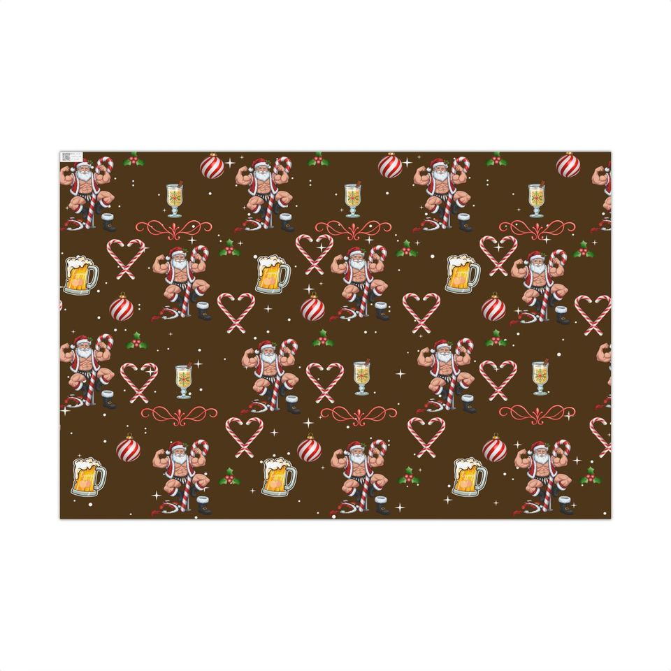 Funny Christmas Santa Candy Cane Pattern Gift Wrap Paper | Holiday Wrapping Paper