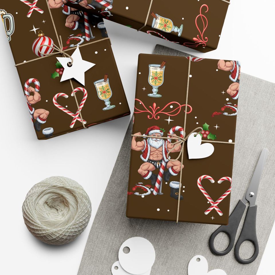 Funny Christmas Santa Candy Cane Pattern Gift Wrap Paper | Holiday Wrapping Paper