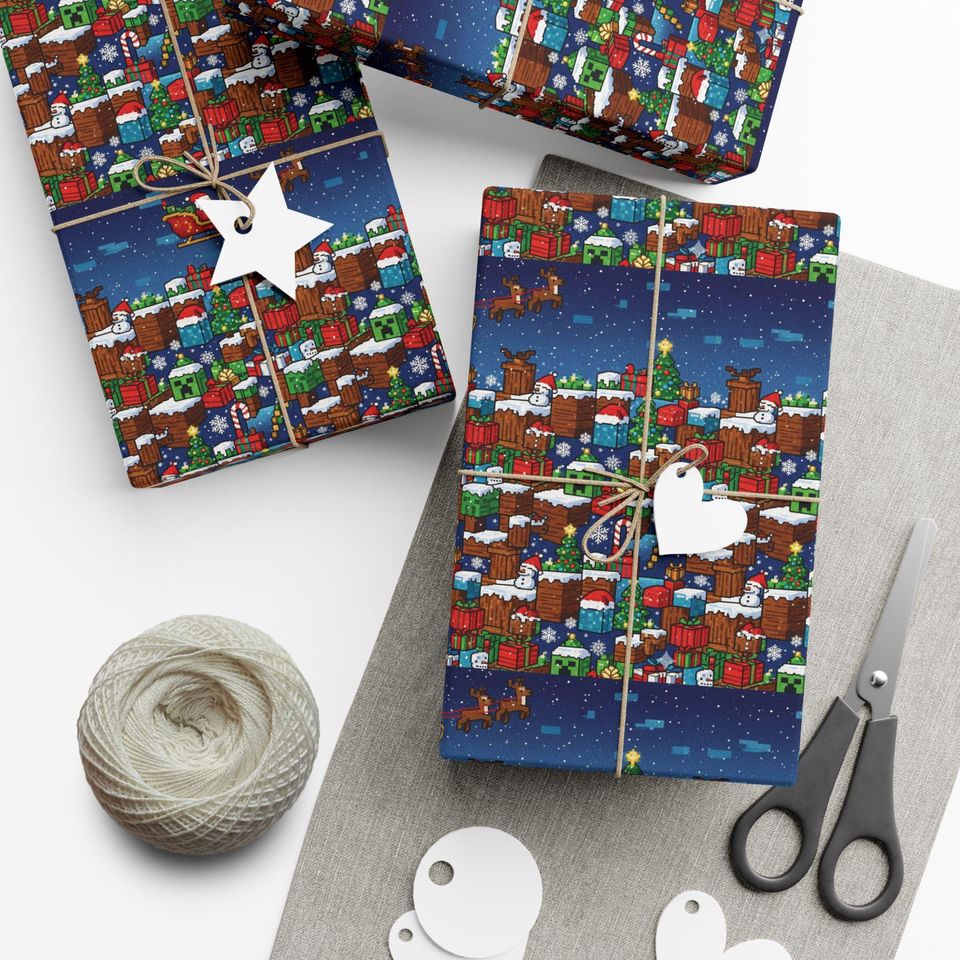 Minecraft Christmas  Gift Wrap, Christmas Wrapping Paper | Festive Santa Sack Pattern