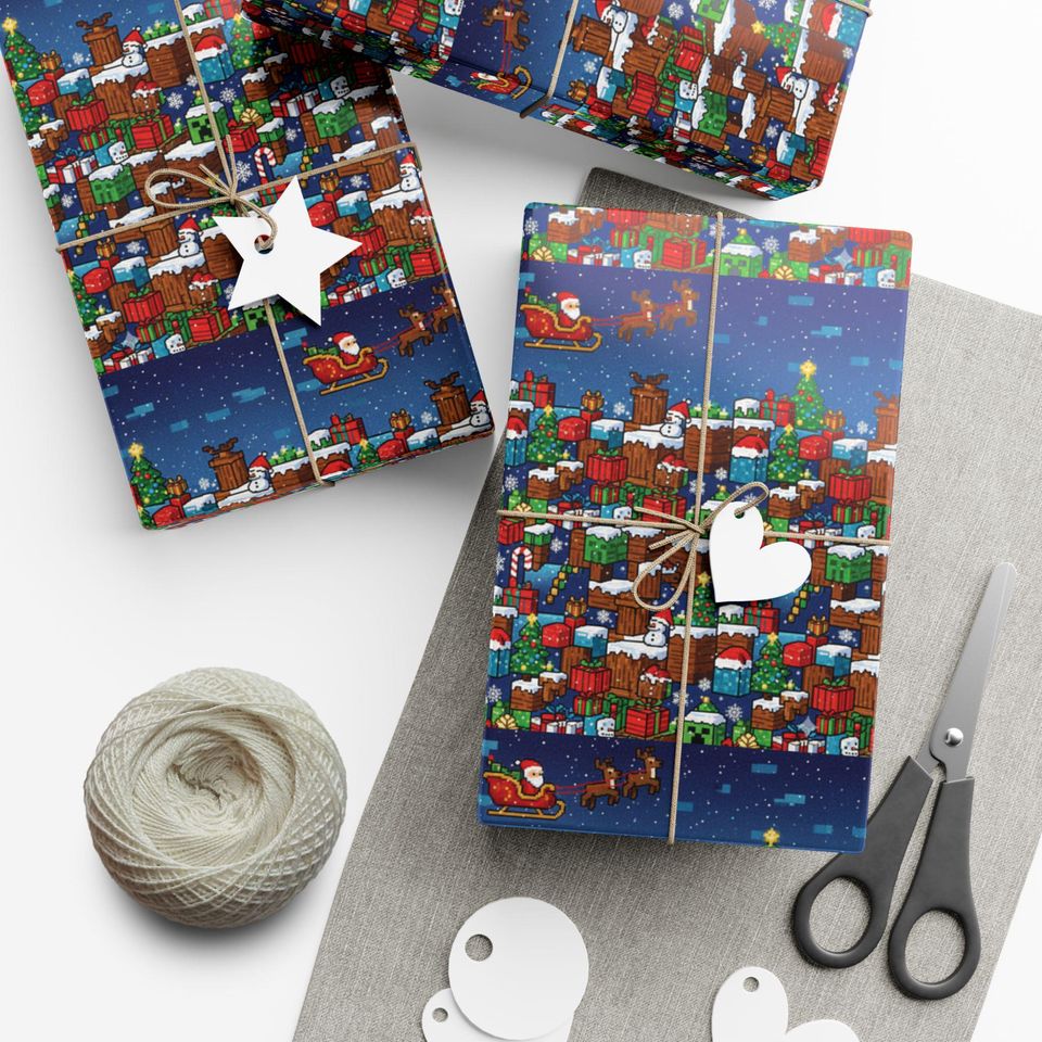 Minecraft Christmas  Gift Wrap, Christmas Wrapping Paper | Festive Santa Sack Pattern