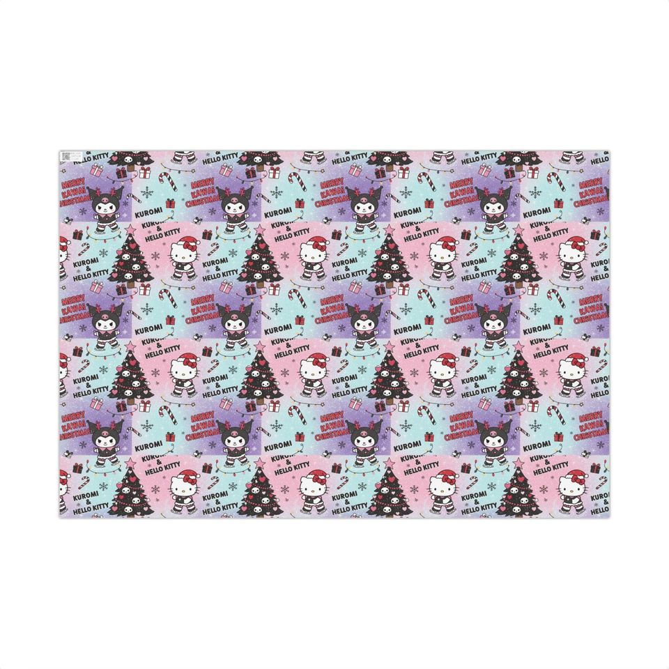 Kuromi and Hello Kitty Christmas Gift Wrap Paper | Holiday Wrapping Sheets