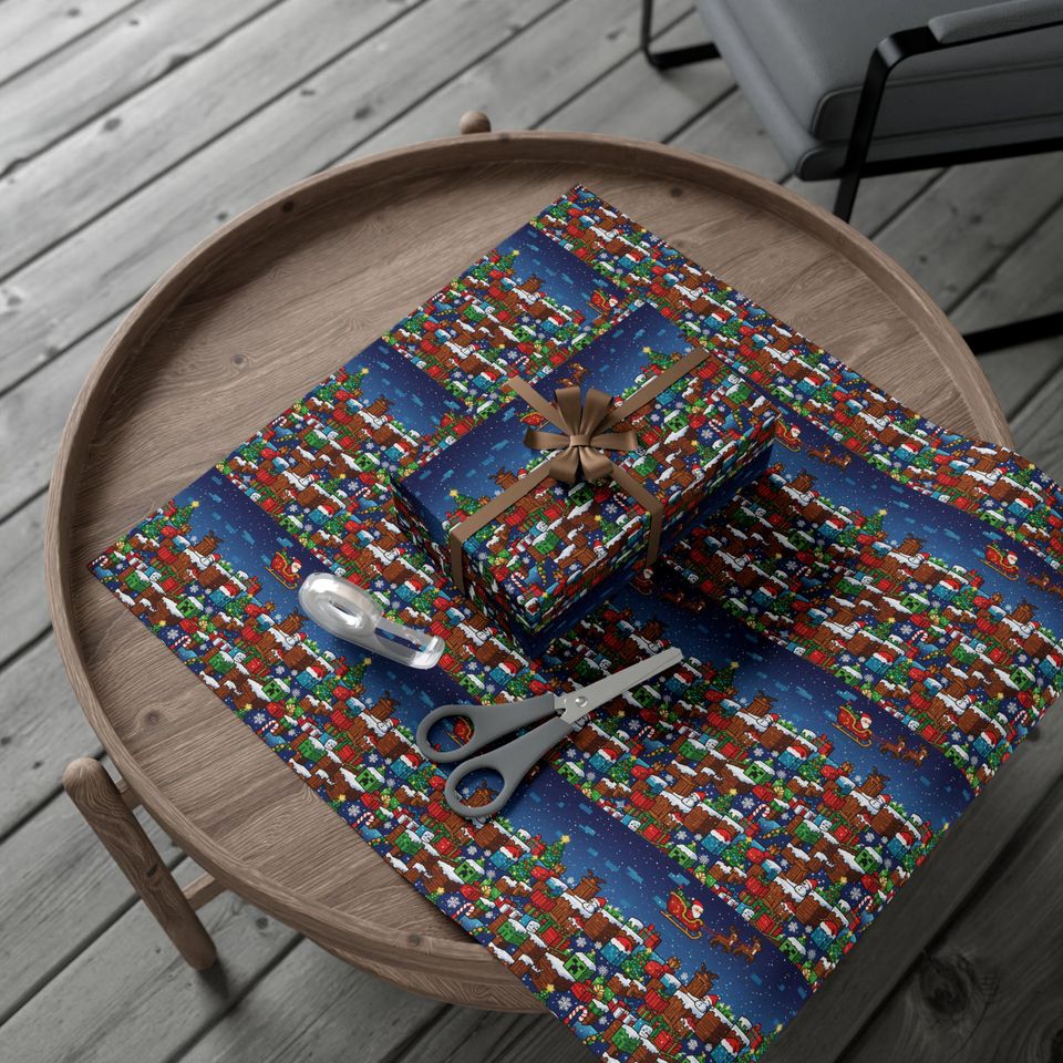 Minecraft Christmas  Gift Wrap, Christmas Wrapping Paper | Festive Santa Sack Pattern