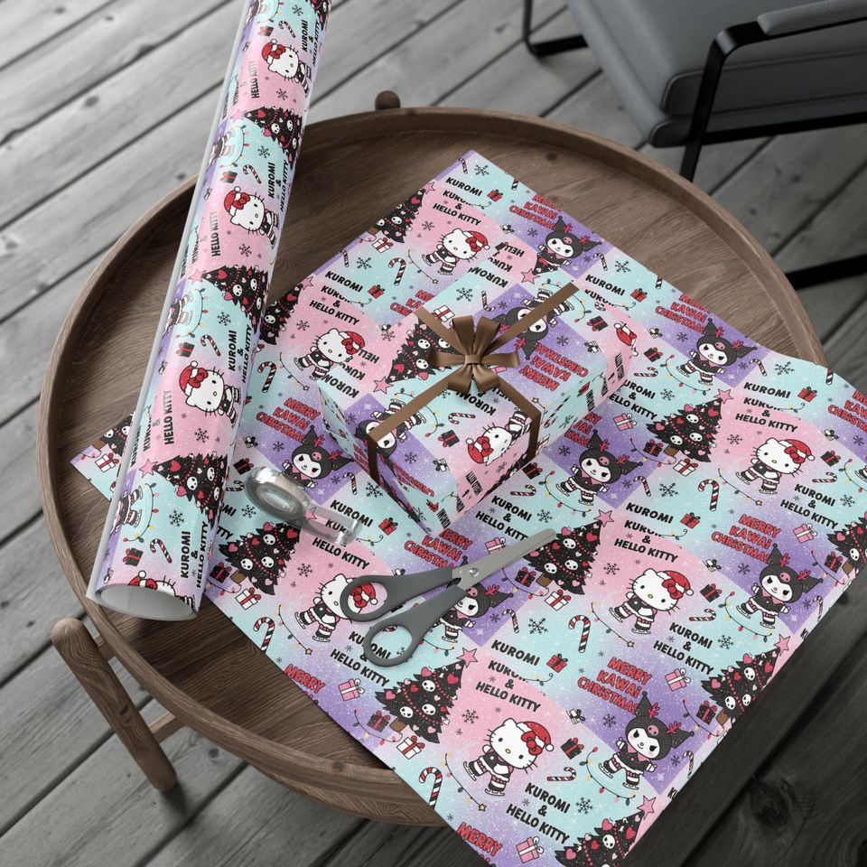 Kuromi and Hello Kitty Christmas Gift Wrap Paper | Holiday Wrapping Sheets