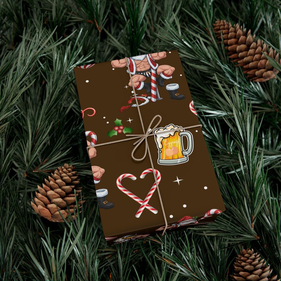 Funny Christmas Santa Candy Cane Pattern Gift Wrap Paper | Holiday Wrapping Paper
