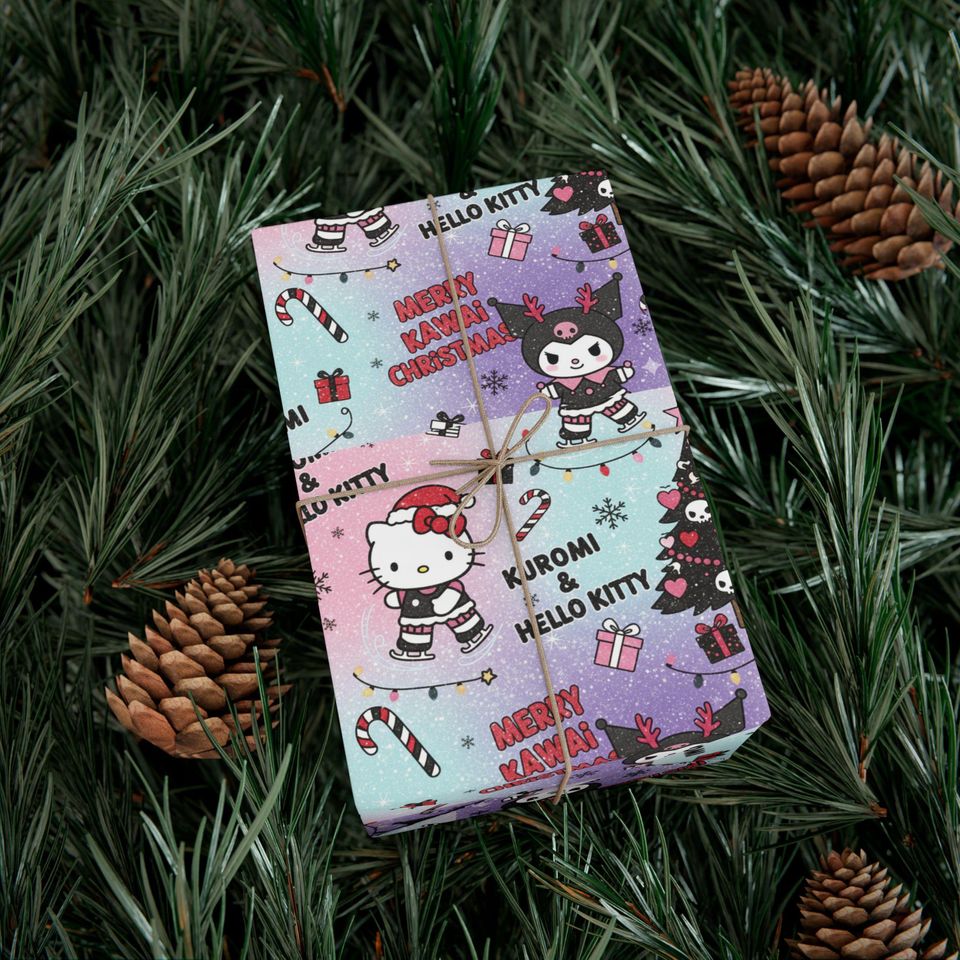 Kuromi and Hello Kitty Christmas Gift Wrap Paper | Holiday Wrapping Sheets