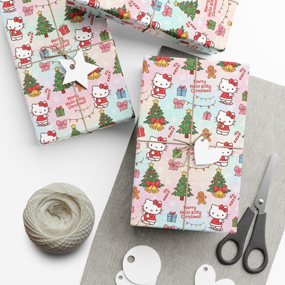 Hello Kitty Christmas Pattern Gift Wrap Paper | Holiday Wrapping Sheets