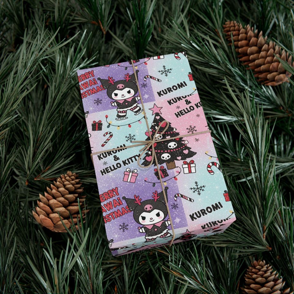 Kuromi and Hello Kitty Christmas Gift Wrap Paper | Holiday Wrapping Sheets