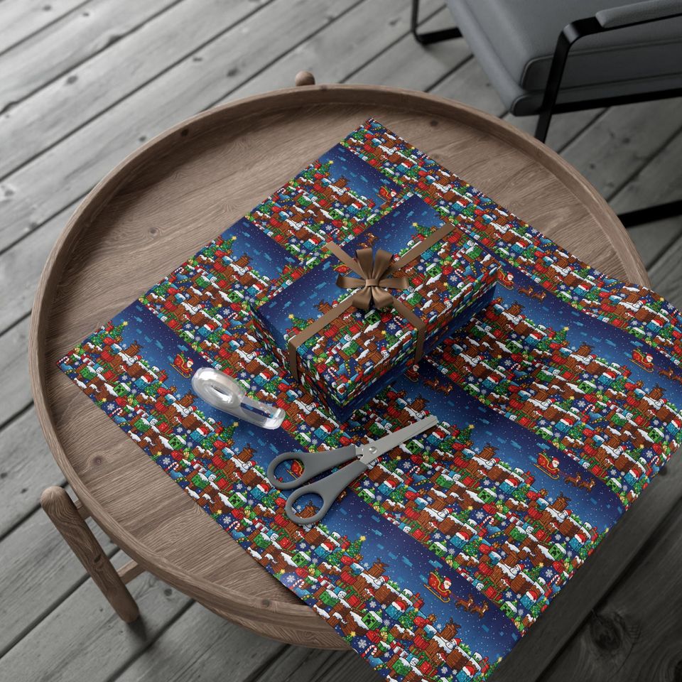 Minecraft Christmas  Gift Wrap, Christmas Wrapping Paper | Festive Santa Sack Pattern