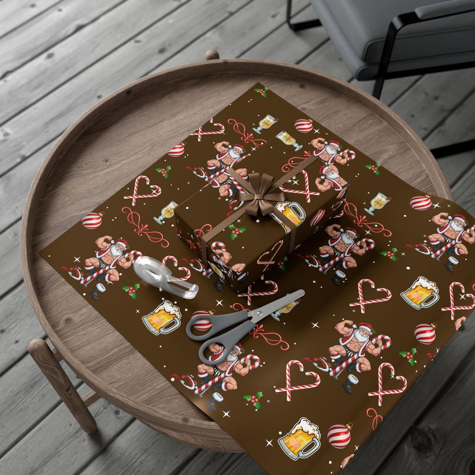 Funny Christmas Santa Candy Cane Pattern Gift Wrap Paper | Holiday Wrapping Paper