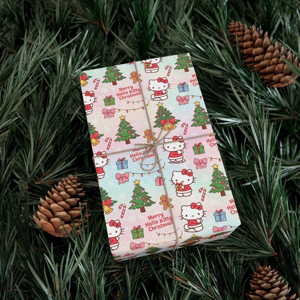 Hello Kitty Christmas Pattern Gift Wrap Paper | Holiday Wrapping Sheets