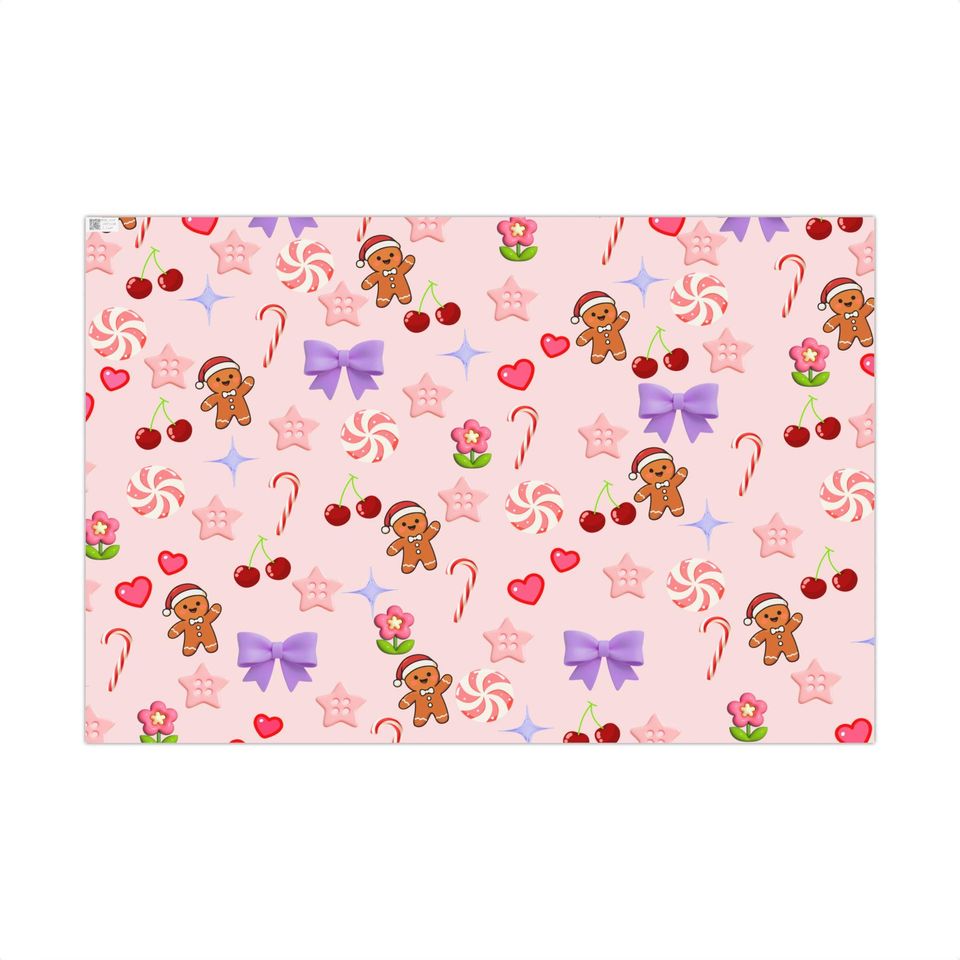 Pink Gingerbread Candy Pattern Gift Wrap Papers | Pink Holiday Wrapping Paper