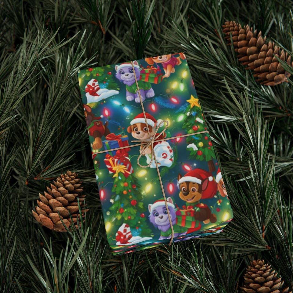 Christmas Paw Patrol Wrapping Paper, Holiday Pups
