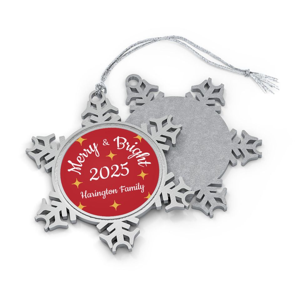 Personalized Snowflake Christmas Ornament Merry & Bright 2025 Family For Her For Him Gift | Pewter