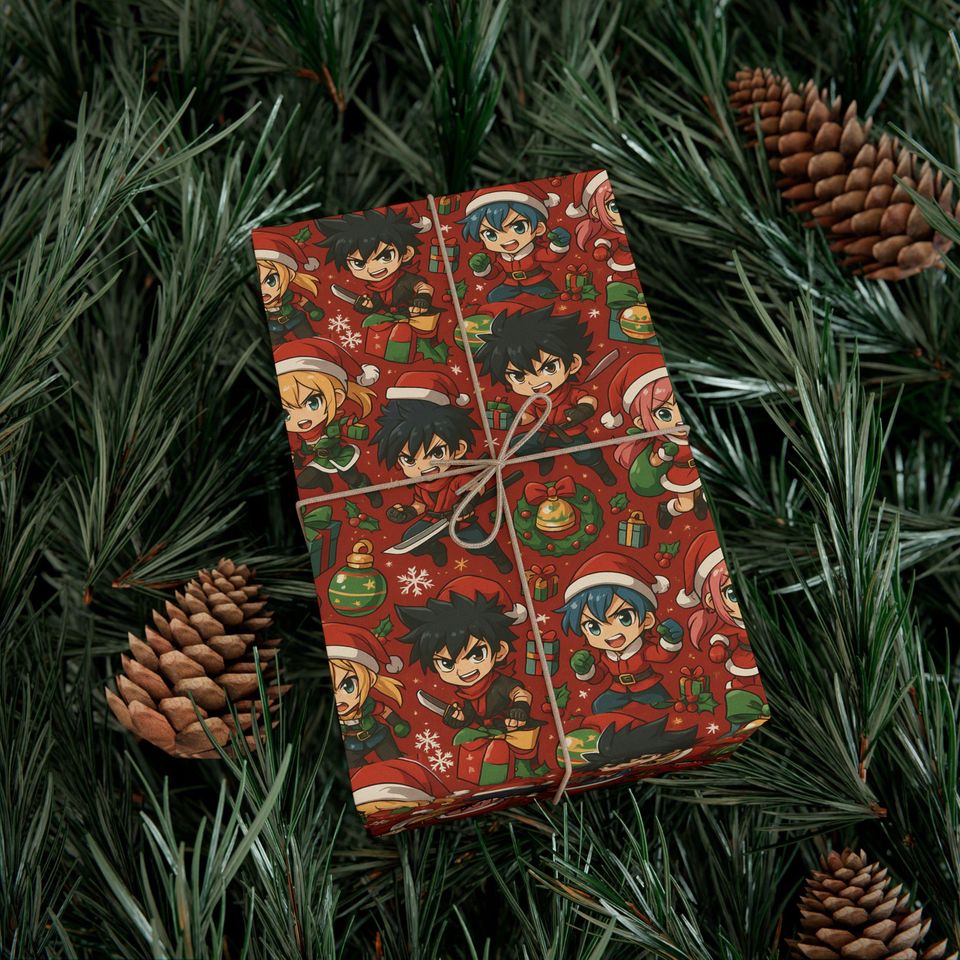Chibi Christmas Characters Gift Wrap, Holiday Wrapping Sheets