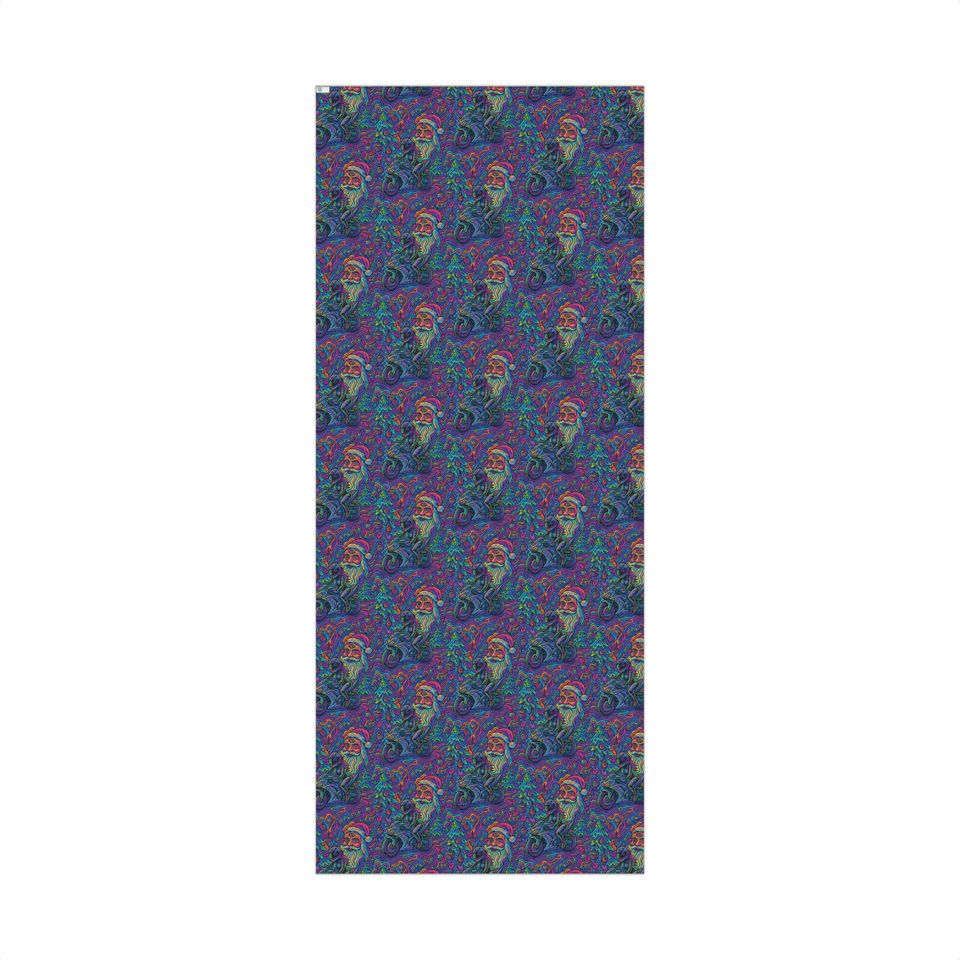 Psychedelic Trippy Santa Pattern Gift Wrap Papers, Vibrant Swirl Holiday Wrapping