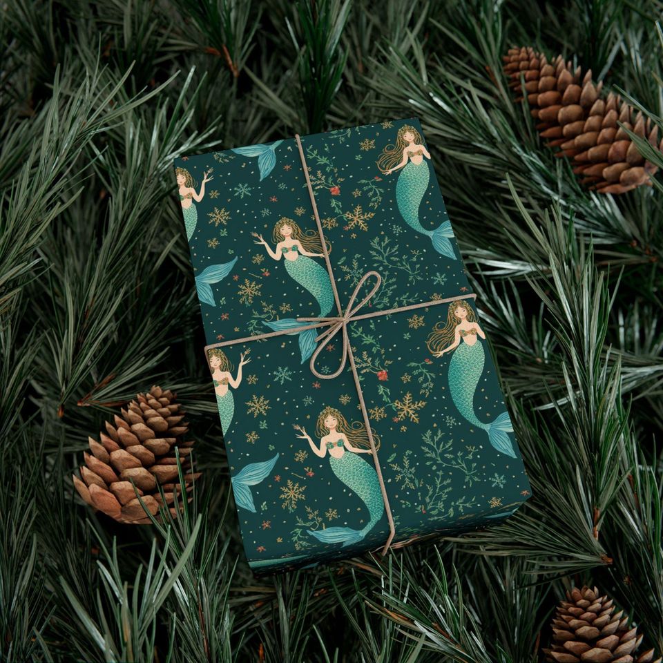 Mermaid Pattern Gift Wrap Paper, Underwater Sea Life Wrapping Paper