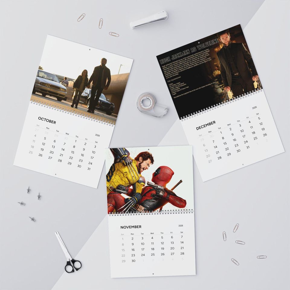 2026 Hugh Jackman as Wolverine Wall Calendar | 2026 Wall Calendar | Hugh Jackman | Movie Calendar | Wolverine | X-Men | Logan