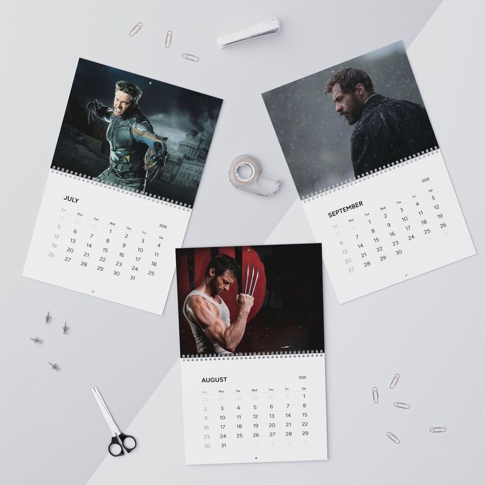 2026 Hugh Jackman as Wolverine Wall Calendar | 2026 Wall Calendar | Hugh Jackman | Movie Calendar | Wolverine | X-Men | Logan