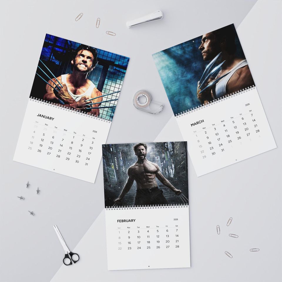 2026 Hugh Jackman as Wolverine Wall Calendar | 2026 Wall Calendar | Hugh Jackman | Movie Calendar | Wolverine | X-Men | Logan