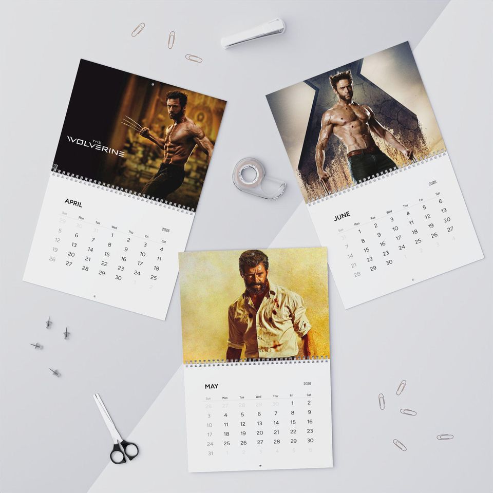 2026 Hugh Jackman as Wolverine Wall Calendar | 2026 Wall Calendar | Hugh Jackman | Movie Calendar | Wolverine | X-Men | Logan