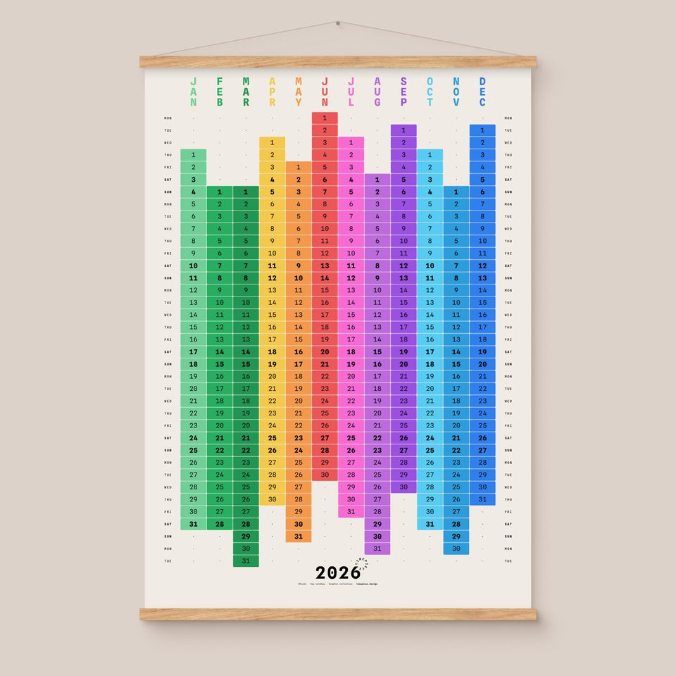 Timepiece Blocks 2026 Vertical Wall Calendar Premium Matte Poster