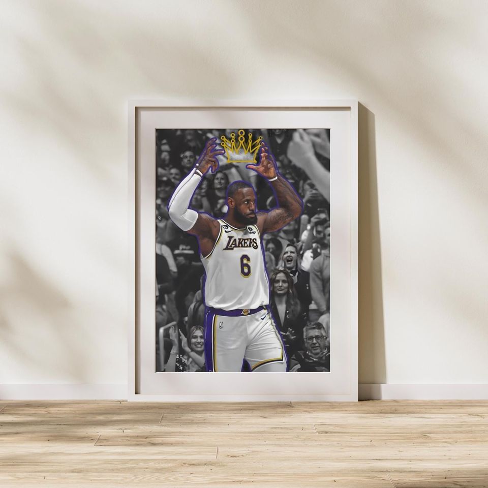 Lebron James King Basketball Inspired Wall Art, Legendary Player Crown Poster, Dark Sports Aesthetic Print, Champion NBA Style Wall Decor