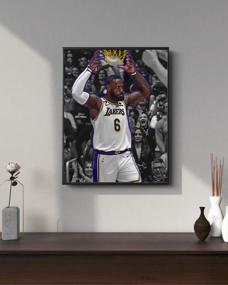 Lebron James King Basketball Inspired Wall Art, Legendary Player Crown Poster, Dark Sports Aesthetic Print, Champion NBA Style Wall Decor