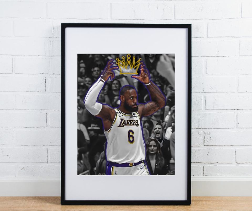 Lebron James King Basketball Inspired Wall Art, Legendary Player Crown Poster, Dark Sports Aesthetic Print, Champion NBA Style Wall Decor