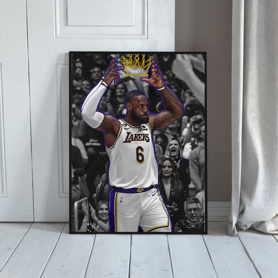 Lebron James King Basketball Inspired Wall Art, Legendary Player Crown Poster, Dark Sports Aesthetic Print, Champion NBA Style Wall Decor