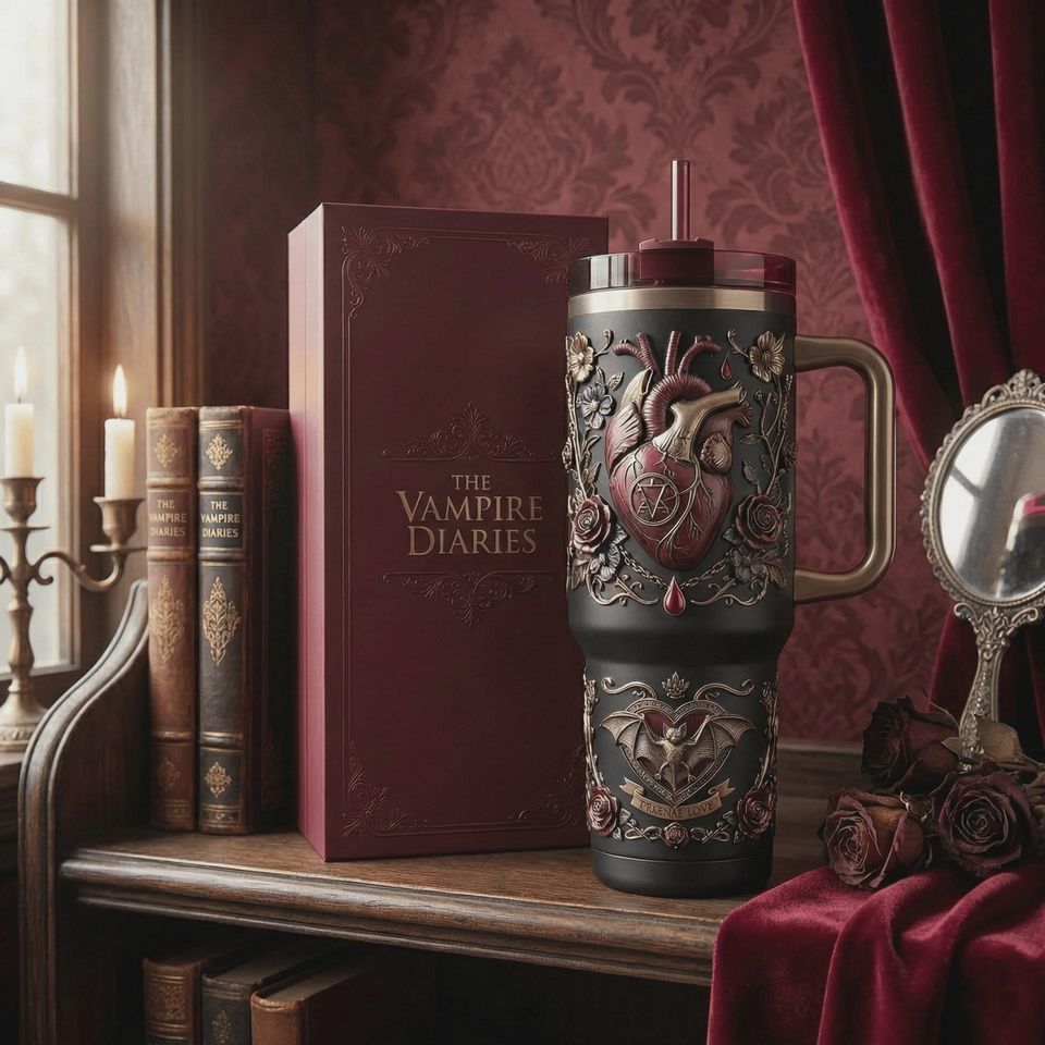 Dark Gothic Heart Insulated Cup 40oz Mug with Handle Mystery TV Fan Gift