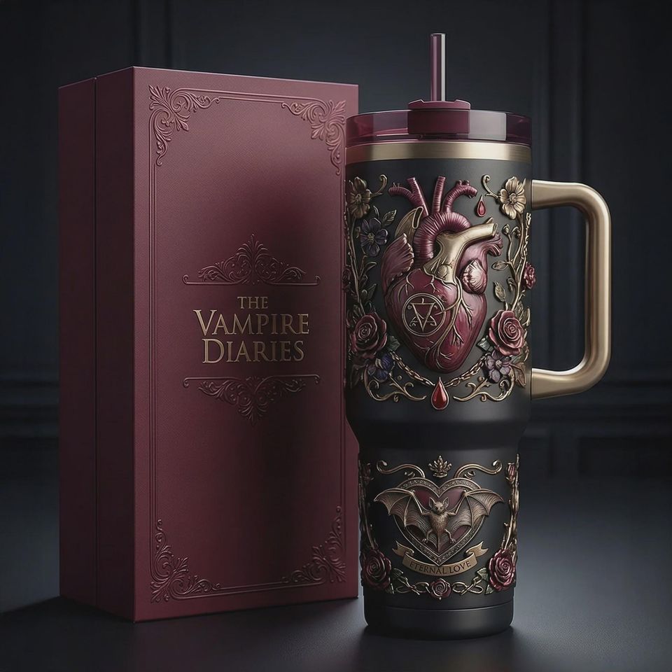 Dark Gothic Heart Insulated Cup 40oz Mug with Handle Mystery TV Fan Gift