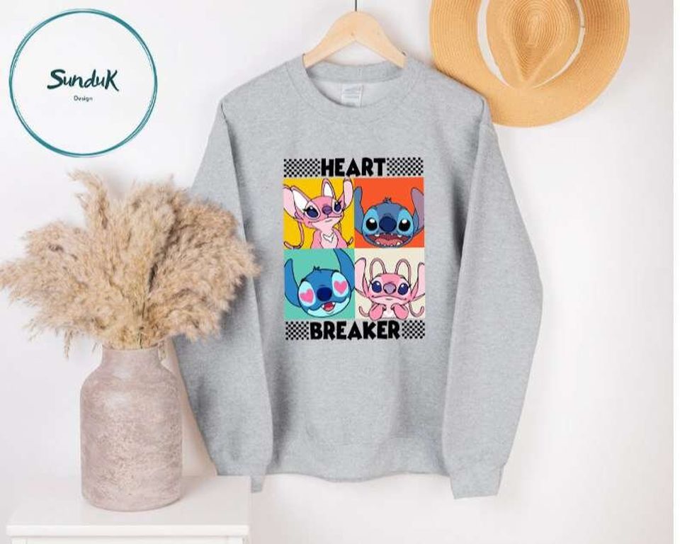 Disney Stitch And Angel Heart Breaker Sweatshirt, Stitch Love