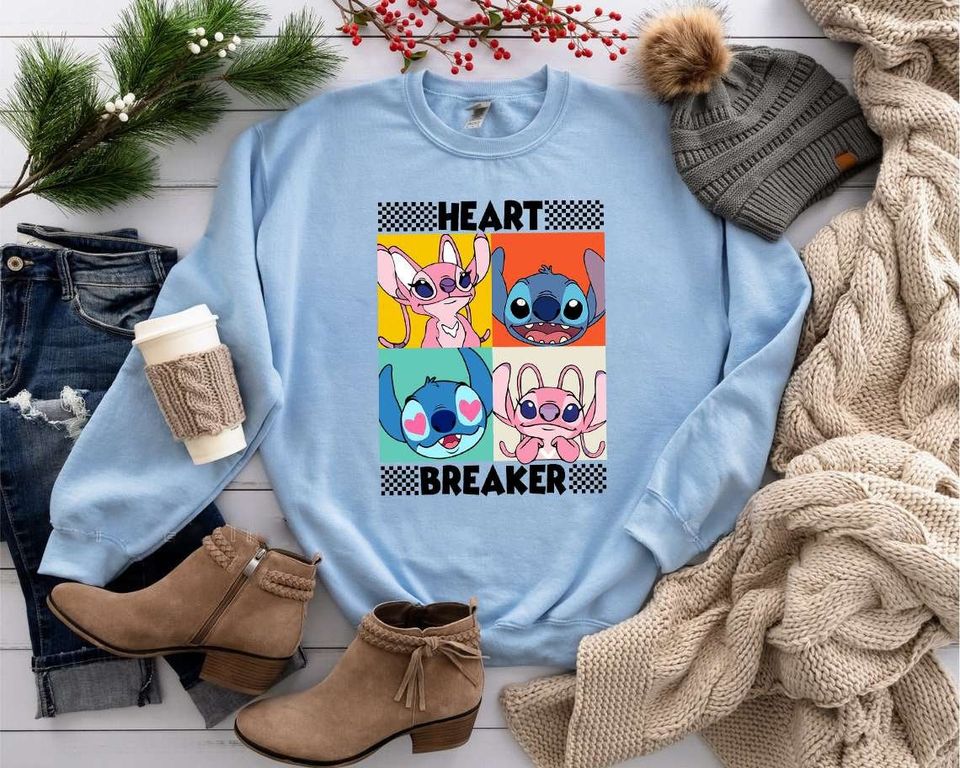 Disney Stitch And Angel Heart Breaker Sweatshirt, Stitch Love