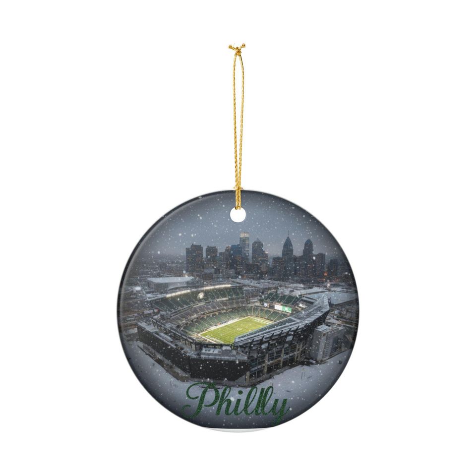 Philly Stadium Snow Globe Ornament | Ceramic Christmas Tree Decoration