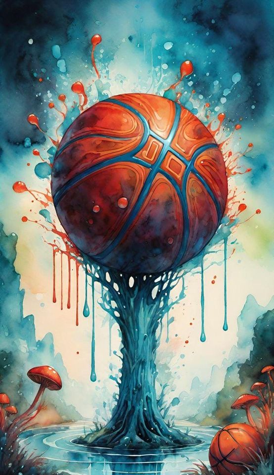 Abstract Basketball Art Area Rug, Modern Sports Decor
