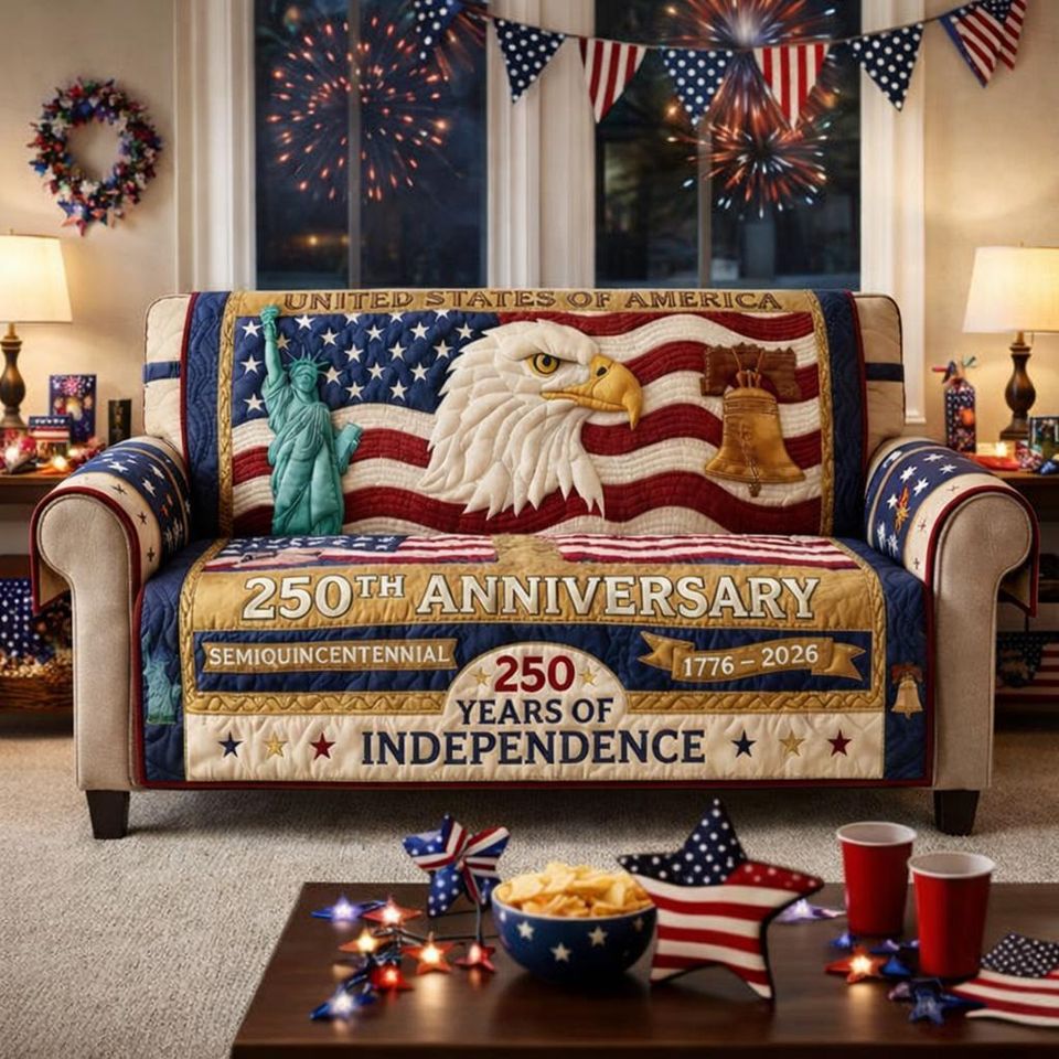 250th Anniversary Quilted Sofa Cover, USA Patriotic Decor
