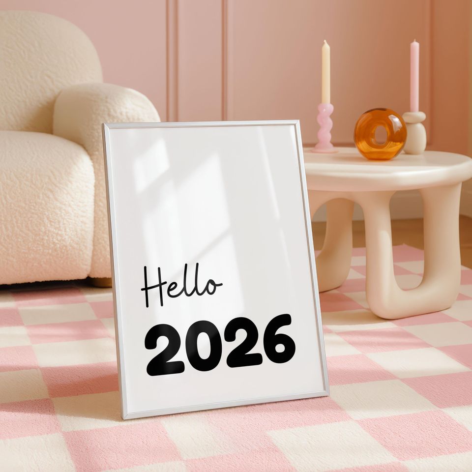 Hello 2026 Printable Wall Art, New Year Minimal Poster